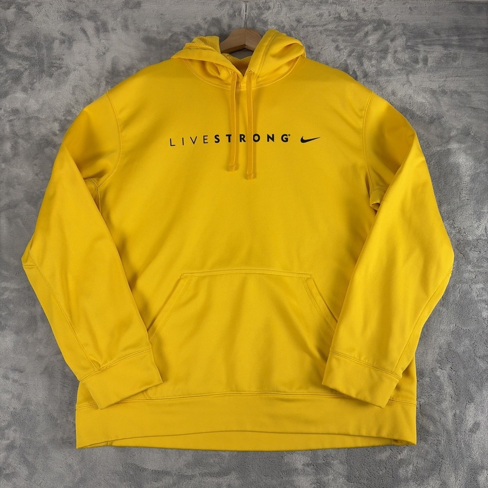 Nike Livestrong Therma-FIT Hoodie Mens XL Yellow Pullover Sweatshirt Fleece